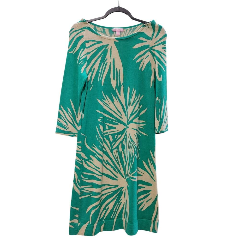 Lilly Pulitzer Kippa Sweater Dress Green Women Medium Palm Print Preppy Chic - Picture 2 of 7
